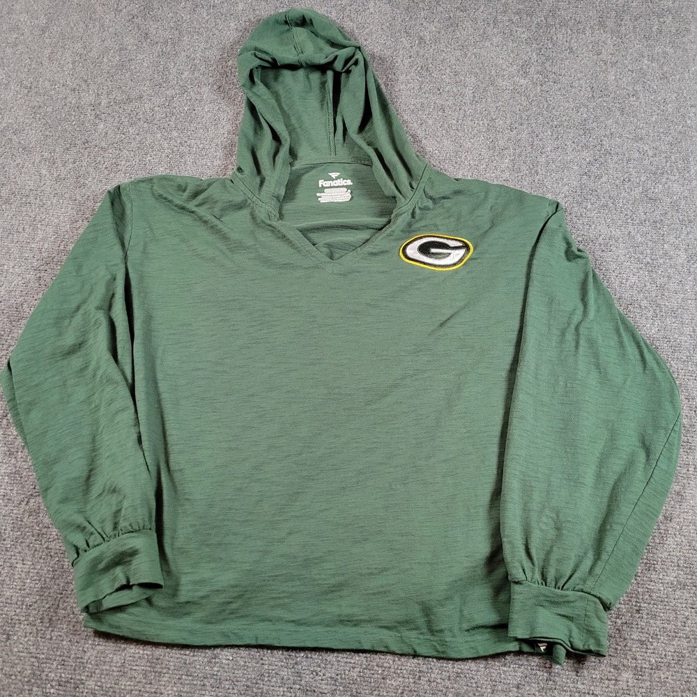 Green Bay Packers Fanatics Hoodie Womens 2XL Green Lightweight Slub V-Neck